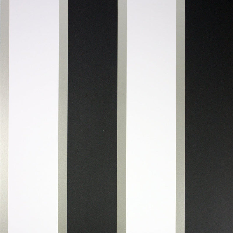 Osborne & Little Strand Fitzroy Stripe White, Black and Pale Gilver - W6295-04 Wallpaper