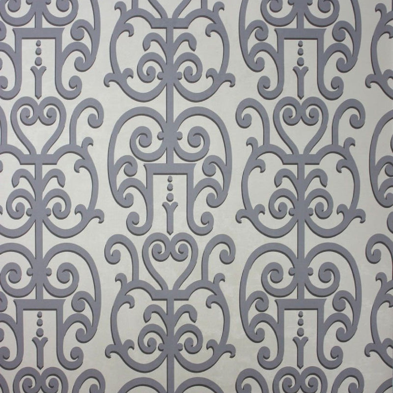 Osborne & Little Metropolis Vinyls 2 Colleoni Vinyl Pale Gilver and Slate - W6335-04 Wallpaper (sold per linear metre)