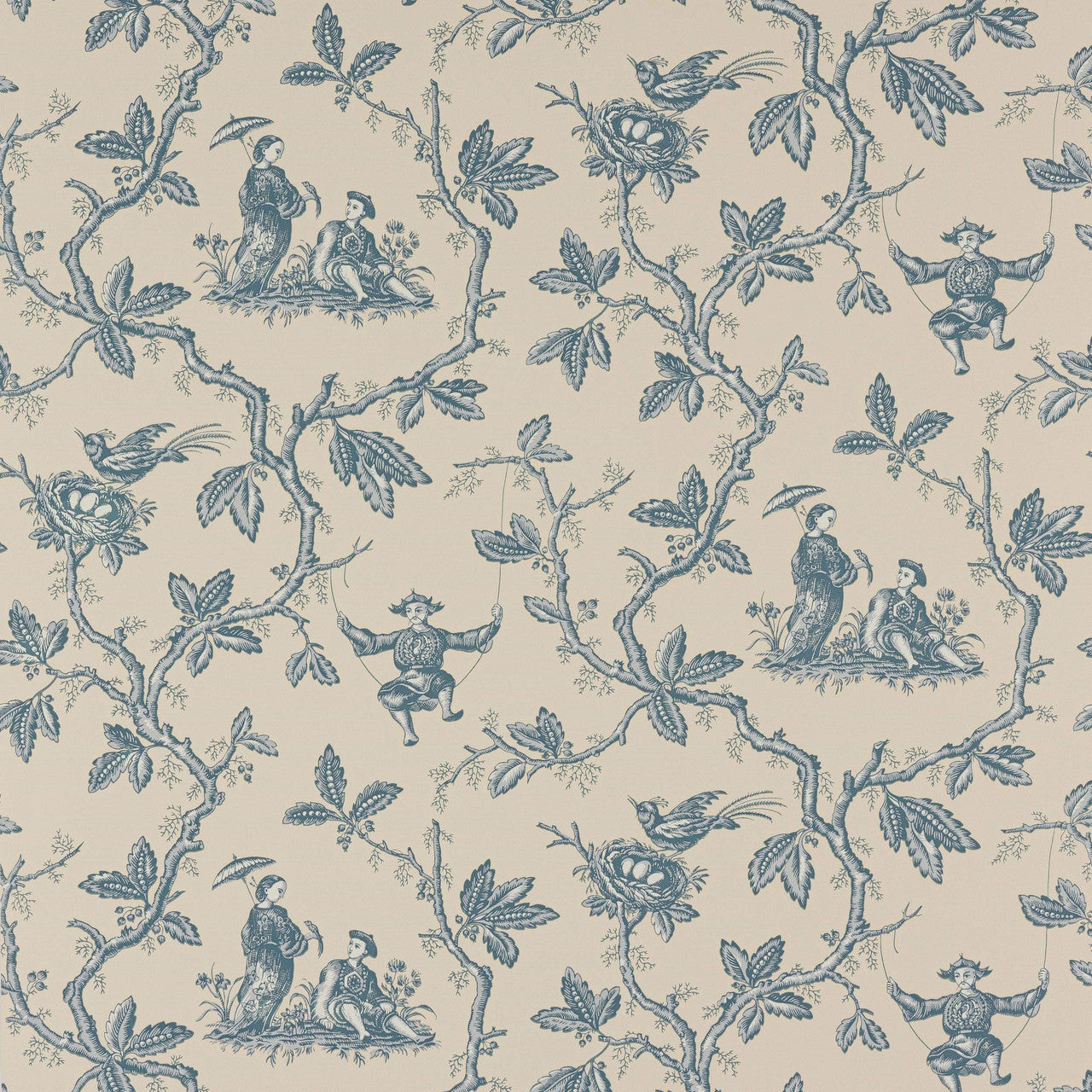 W7017/02 Toile Chinoise Ashdown Blue Wallpaper By Colefax and Fowler