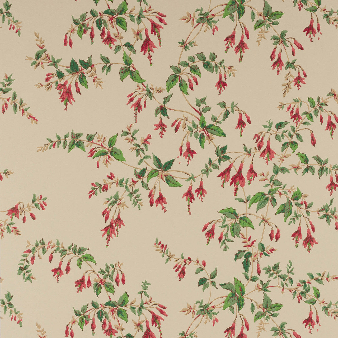 W7018/04 Fuchsia Ashdown Red/Forest Wallpaper By Colefax and Fowler