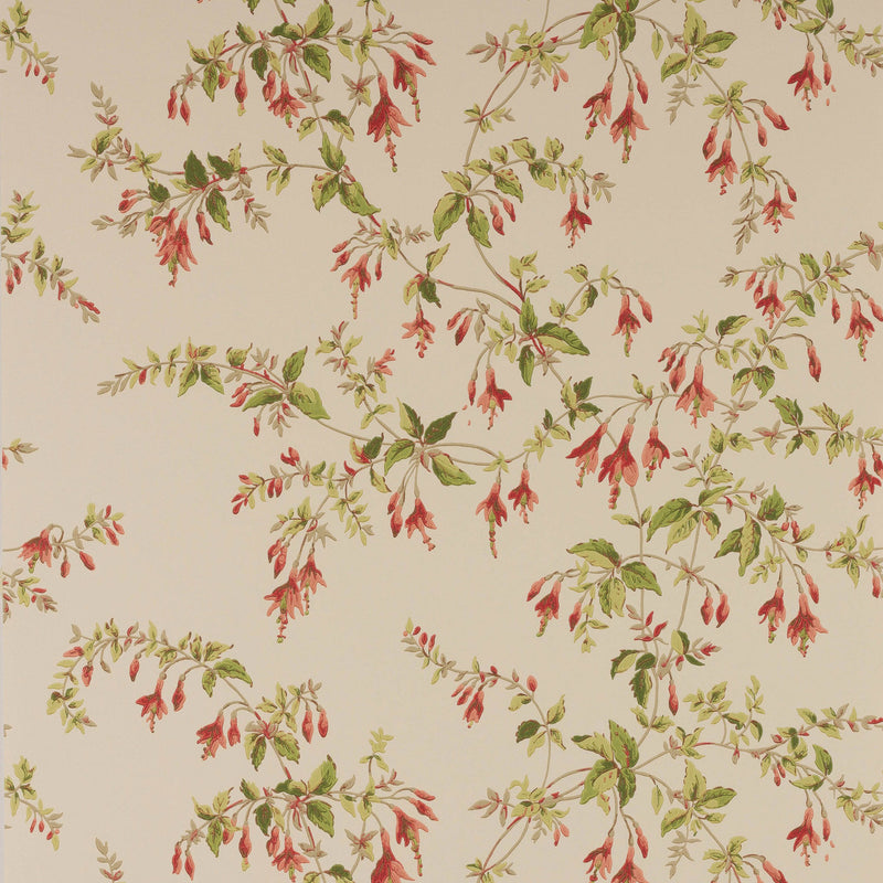 W7018/06 Fuchsia Ashdown Tomato/Green Wallpaper By Colefax and Fowler