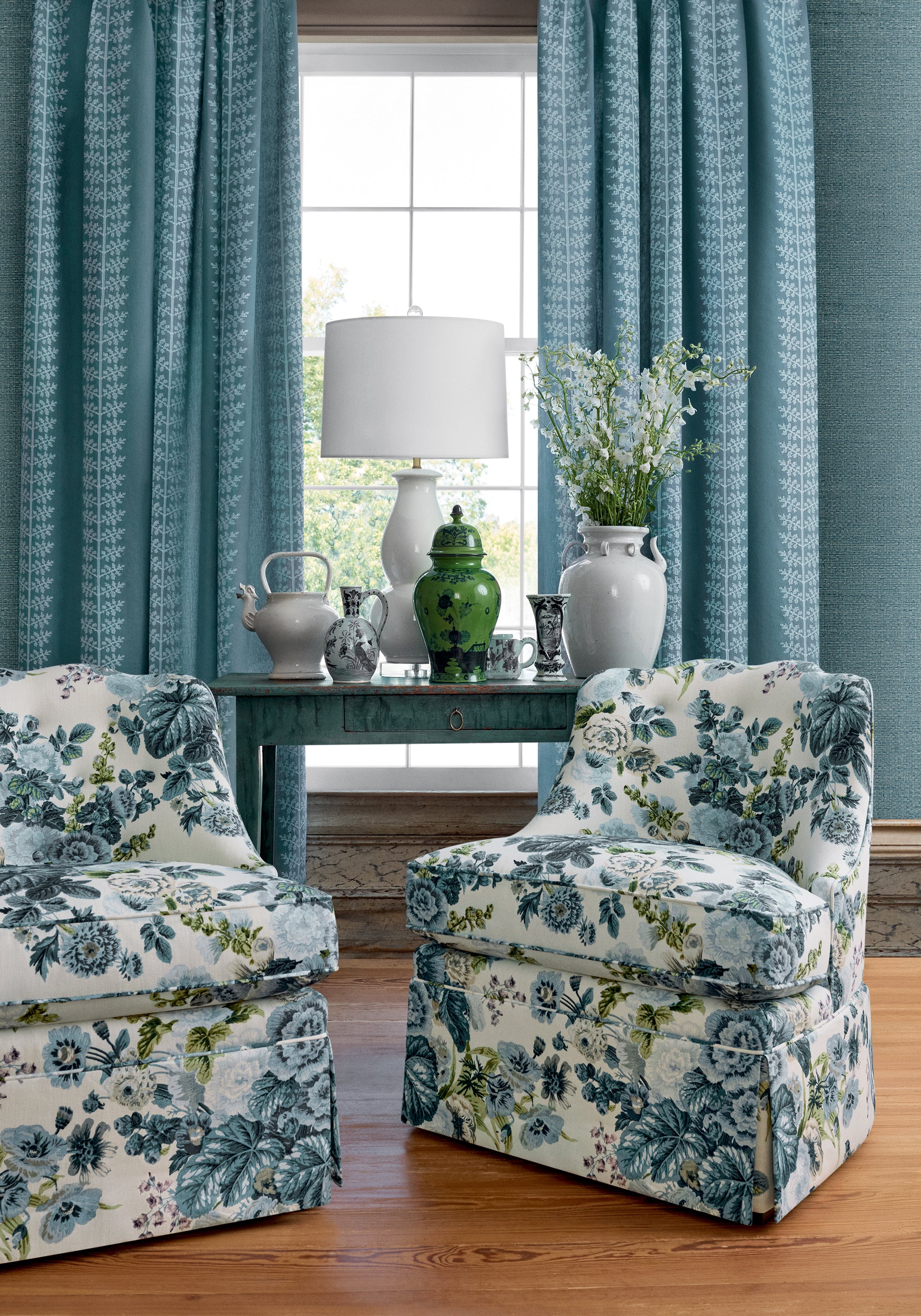 W710507 Amble Embroidery Mineral Boxwood Fabric by Thibaut