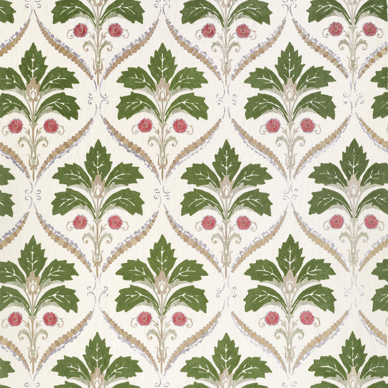 W710508 Kendall Damask Embroidery Olive Boxwood Fabric by Thibaut