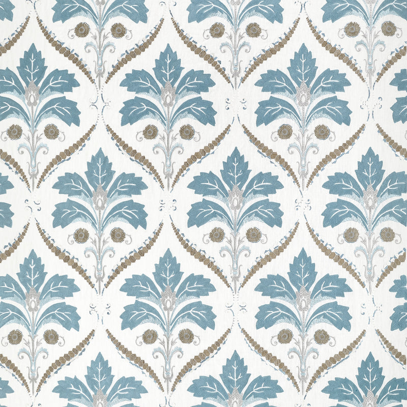 W710509 Kendall Damask Embroidery Mineral Boxwood Fabric by Thibaut