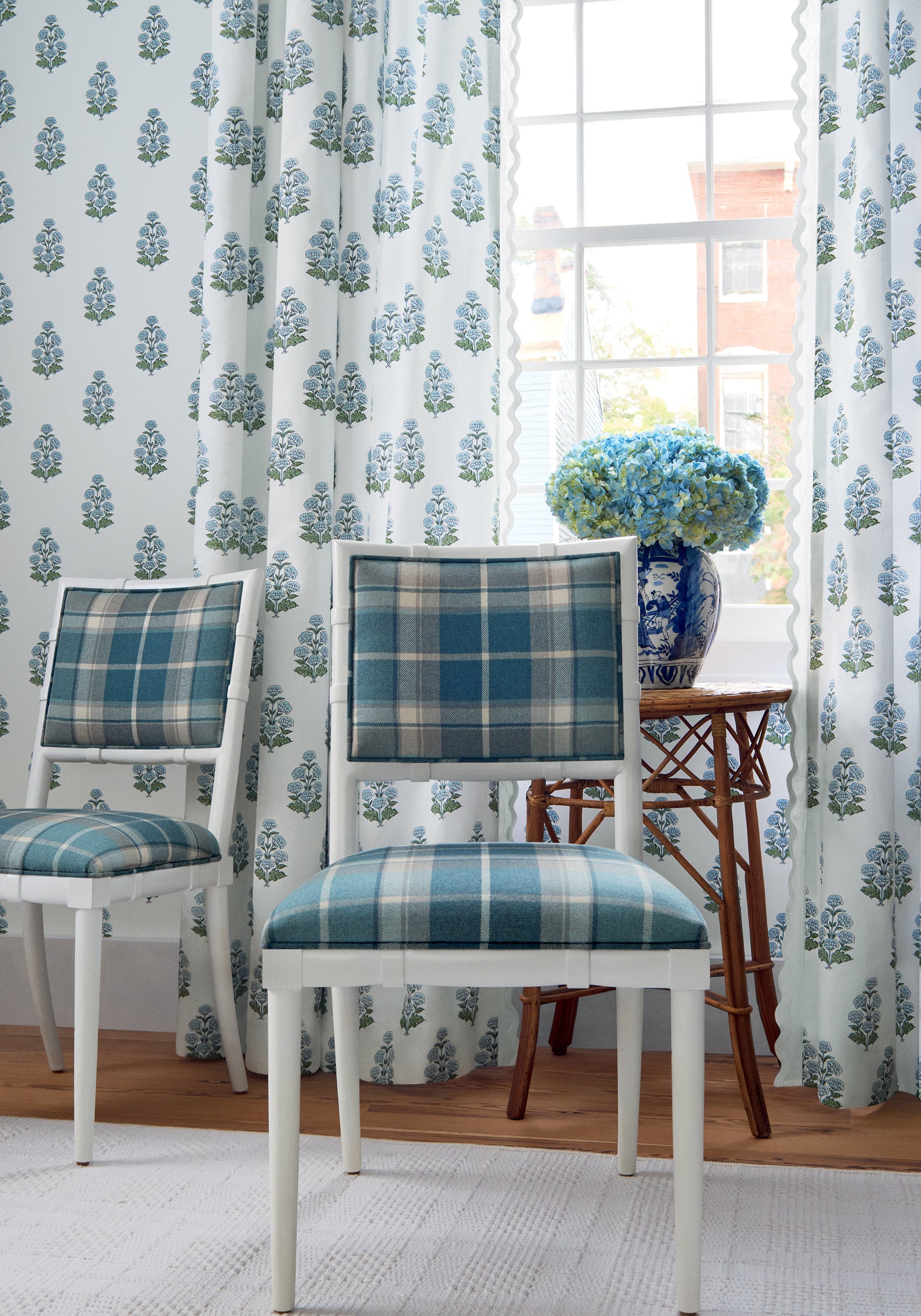 W710534 Scot's Plaid Spa Blue Boxwood Fabric by Thibaut