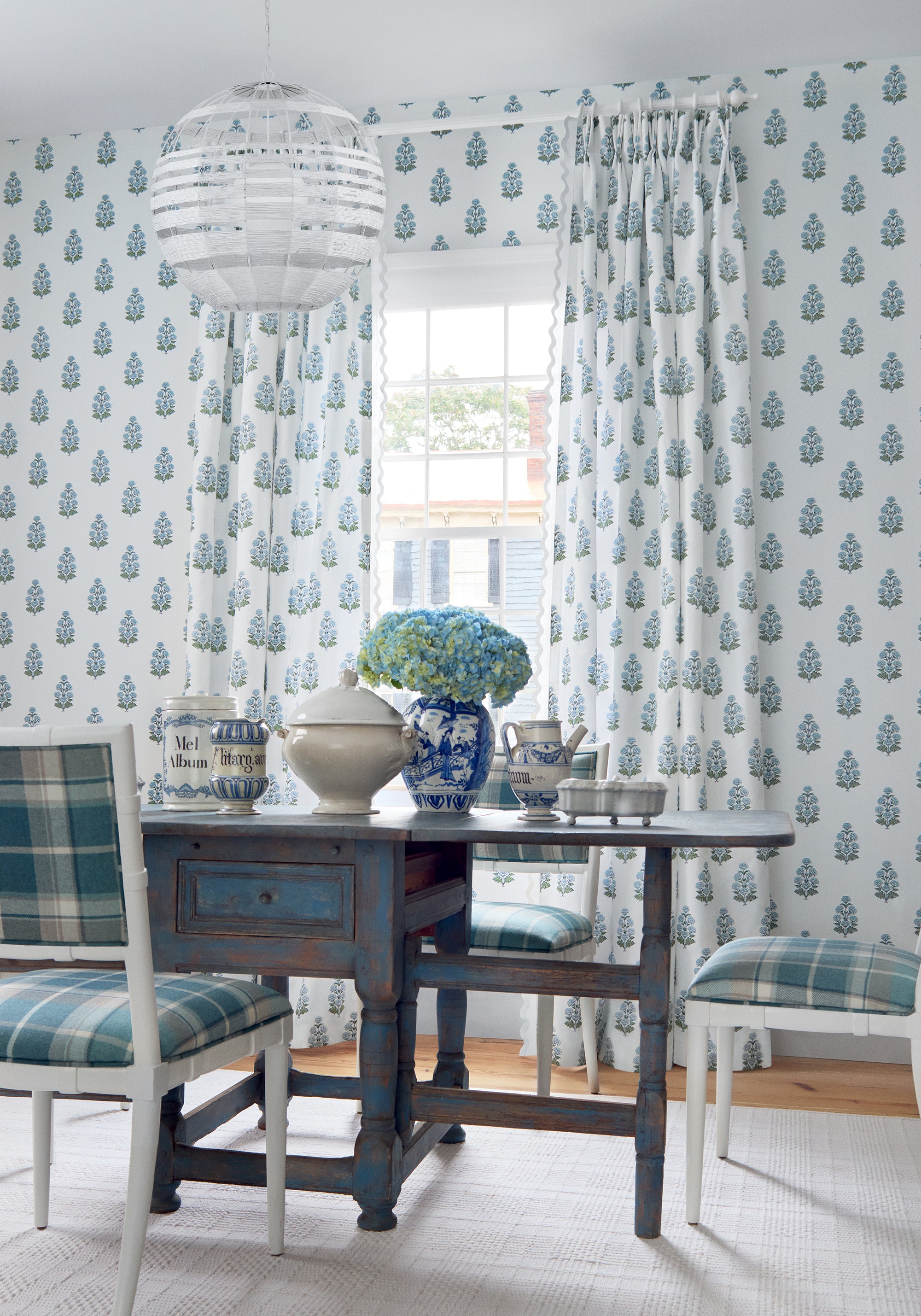 W710534 Scot's Plaid Spa Blue Boxwood Fabric by Thibaut