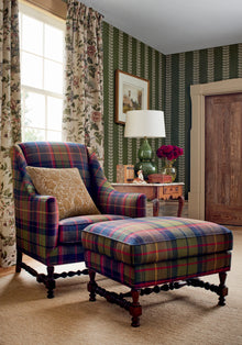 W710536 Scot's Plaid Olive and Cranberry Boxwood Fabric by Thibaut