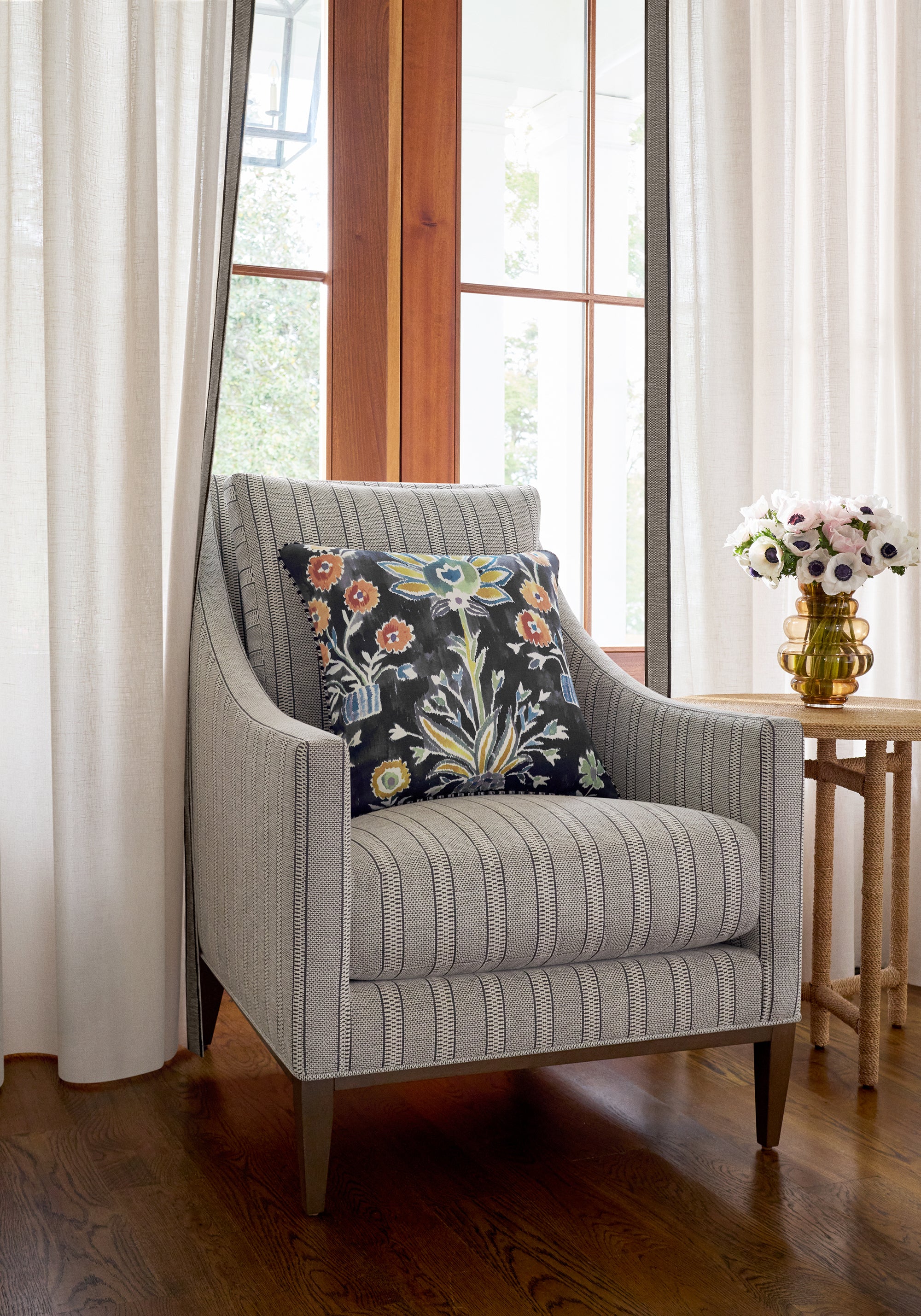 W711121 Emmons Stripe Charcoal Acadia Fabric by Thibaut
