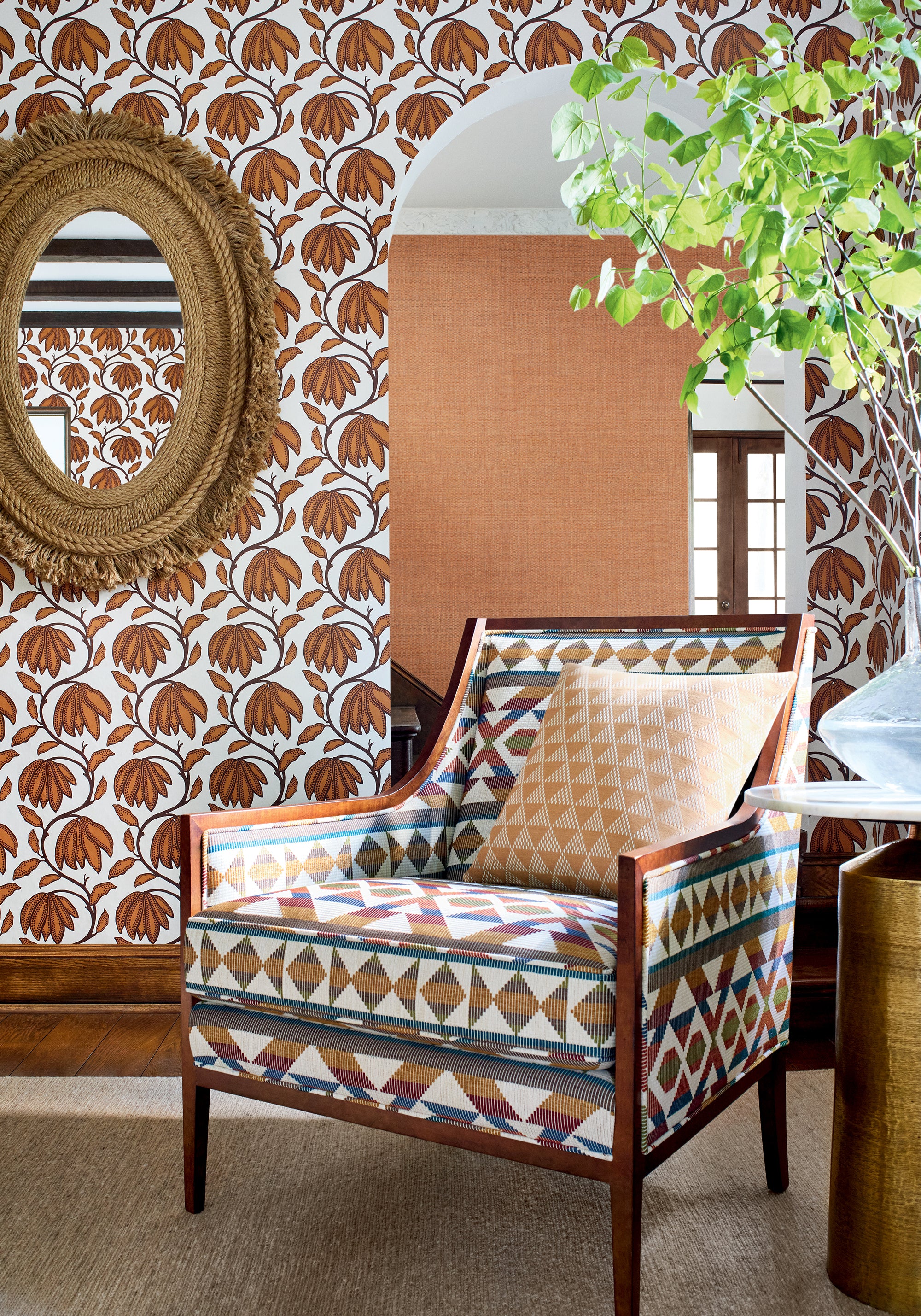W712026 Berber Blanket Ochre and Brown Vista Fabric by Thibaut