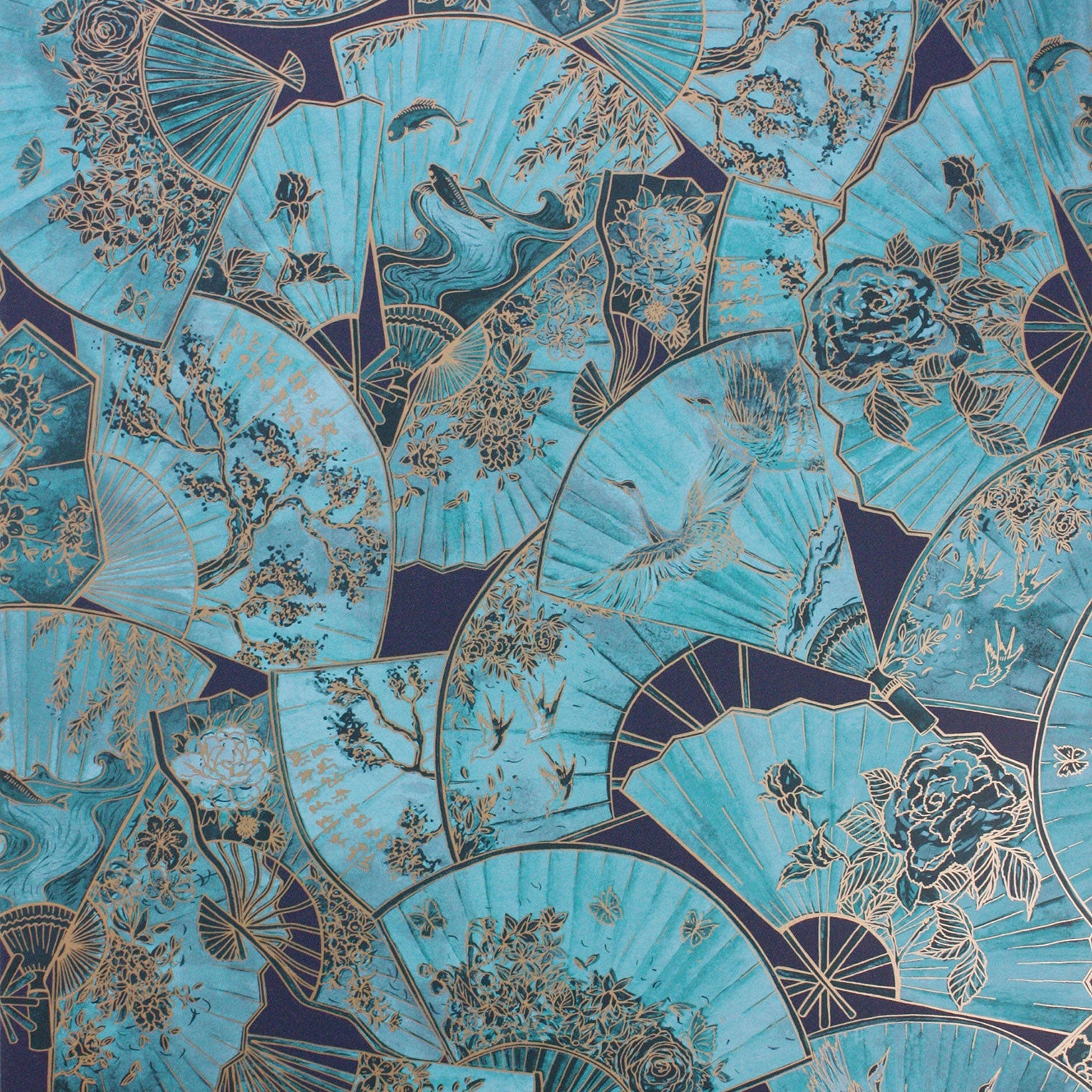 W7146-01 Fanfare Teal / Rose Gold Wallpaper by Matthew Williamson