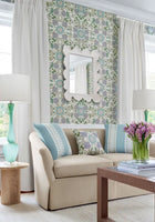 Raritan Line Embroidery Spa Blue Fairhaven Fabric by Thibaut