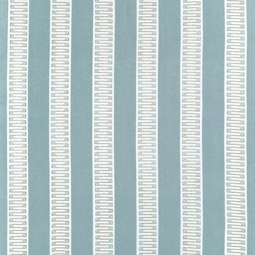 W714630 Raritan Line Embroidery Spa Blue Fabric by Thibaut