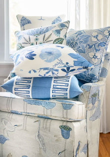 Raritan Line Embroidery Blue Fairhaven Fabric by Thibaut