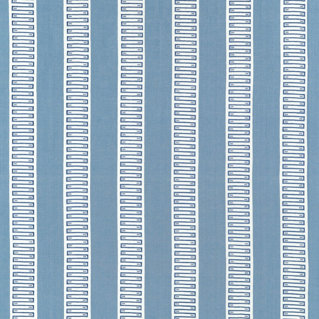W714631 Raritan Line Embroidery Blue Fabric by Thibaut
