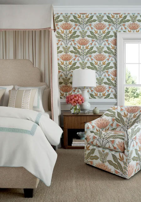 Raritan Line Embroidery Beige Fairhaven Fabric by Thibaut
