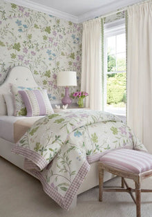 Raritan Line Embroidery Lilac Fairhaven Fabric by Thibaut