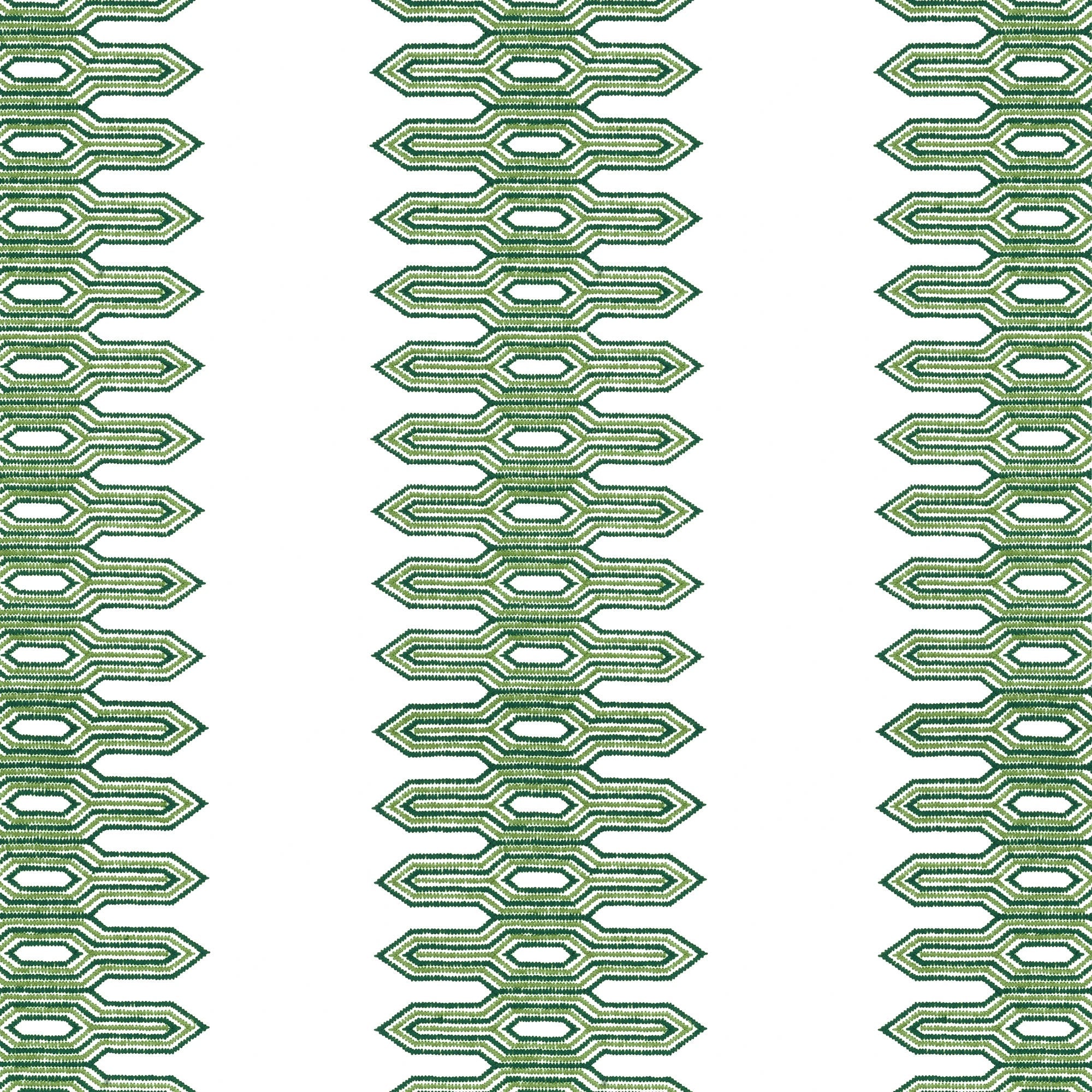 W720808 Nola Stripe Embroidery Green Eden Fabric by Thibaut