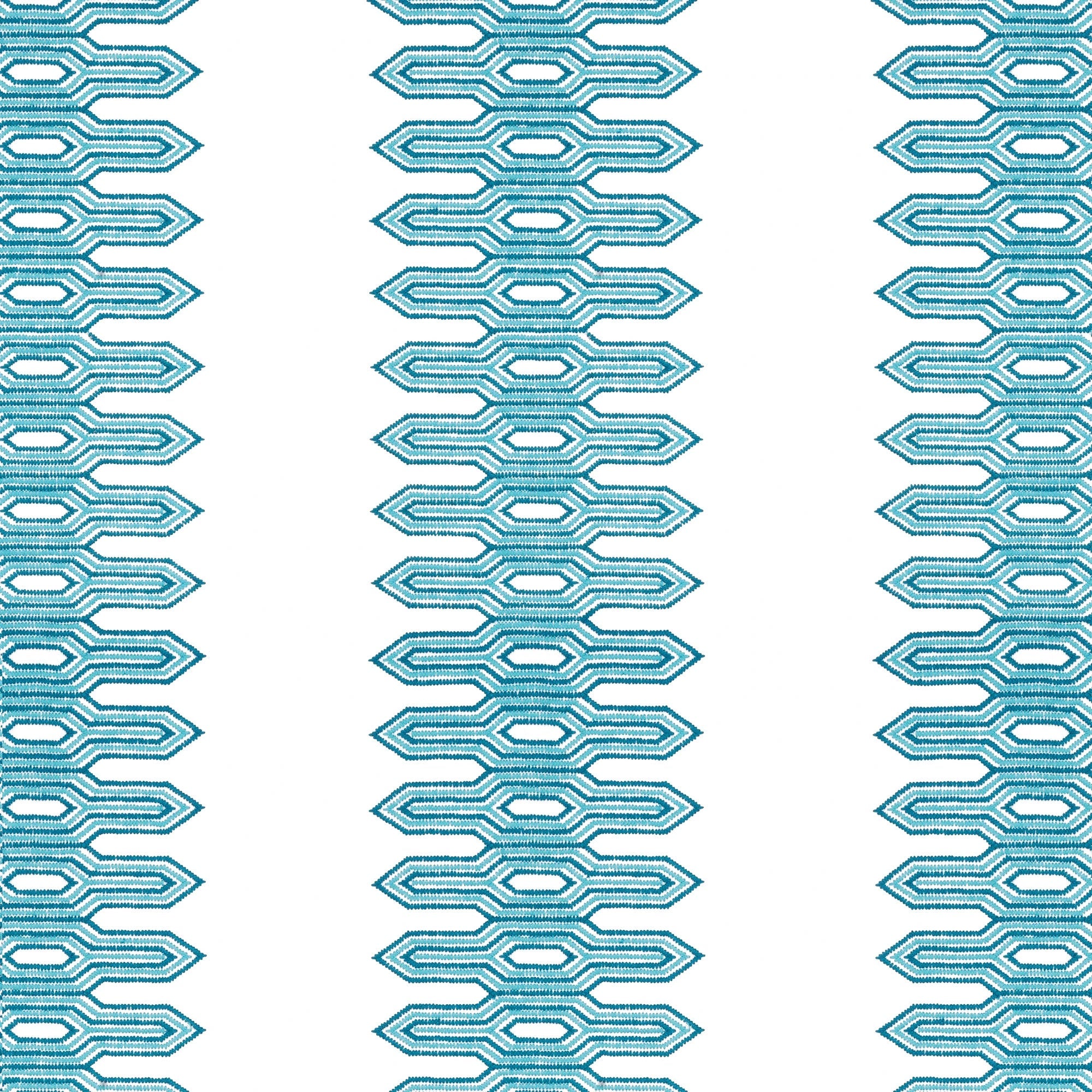 W720811 Nola Stripe Embroidery Aqua Eden Fabric by Thibaut