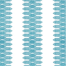 W720811 Nola Stripe Embroidery Aqua Eden Fabric by Thibaut