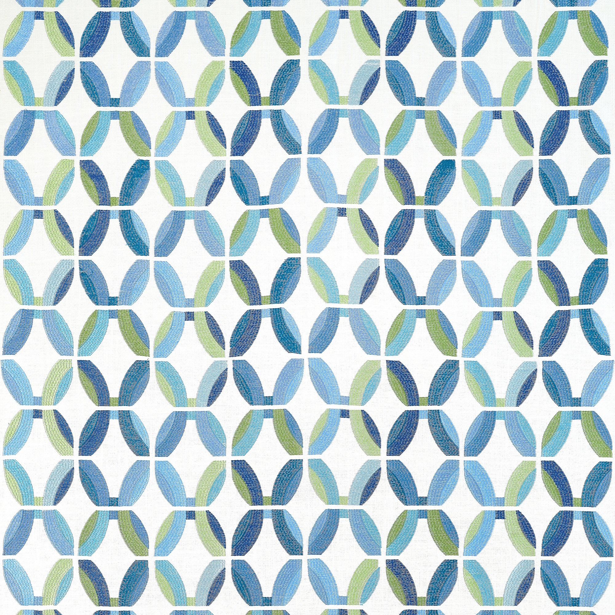 W745000 Passageway Embroidery Blue and Green Wanderlust Fabric by Thibaut