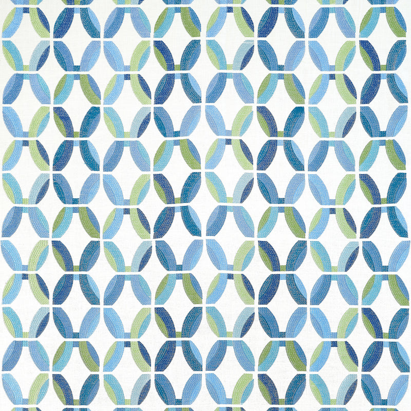 W745000 Passageway Embroidery Blue and Green Wanderlust Fabric by Thibaut