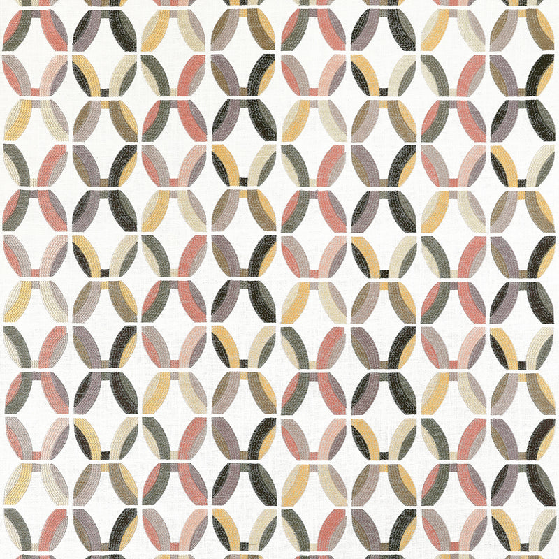 W745002 Passageway Embroidery Apricot and Ginger Wanderlust Fabric by Thibaut