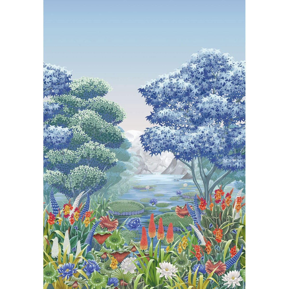 W7810-02 Elysium Mural Rhapsody Aqua Wallpaper by Osborne & Little