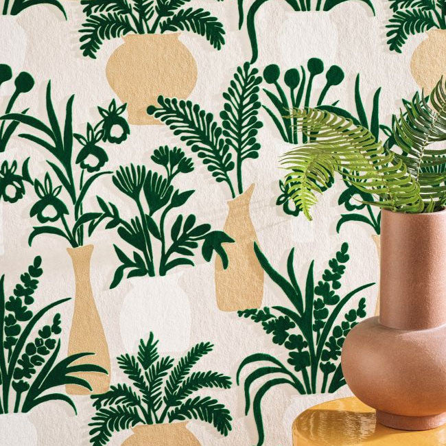 W7854-01 Amphora Irisa Emerald and Gold Wallpaper by Osborne & Little
