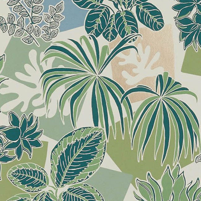 W7855-03 Frondoso Irisa Emerald Wallpaper by Osborne & Little