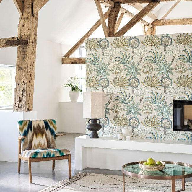 W7857-01 Ravenala Irisa Petrol and Gold Wallpaper by Osborne & Little