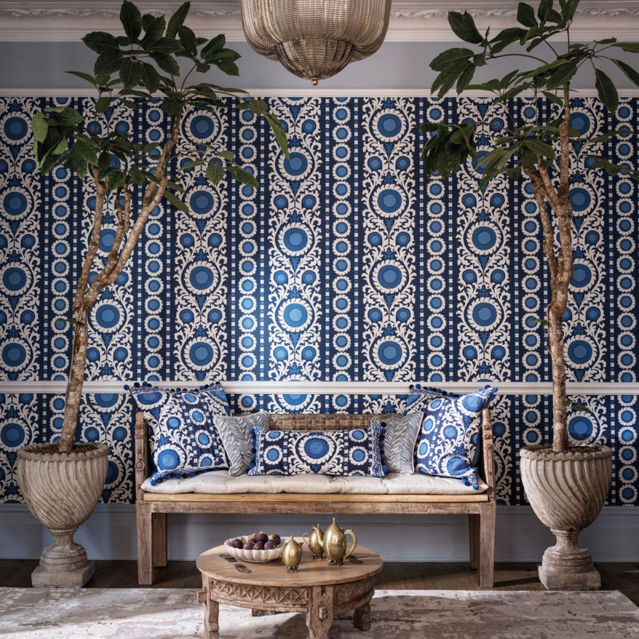 W7904-01 Samrina Byzance Indigo Wallpaper by Osborne & Little