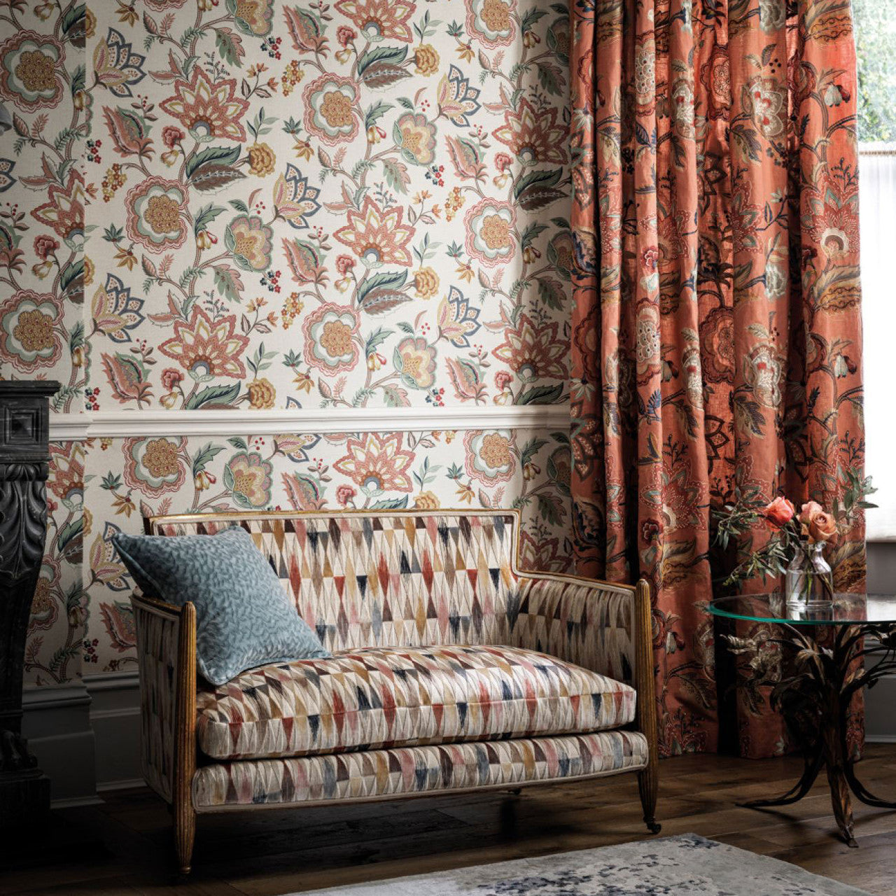 W7905-01 Samode Byzance Terracotta/Airforce Wallpaper by Osborne & Little