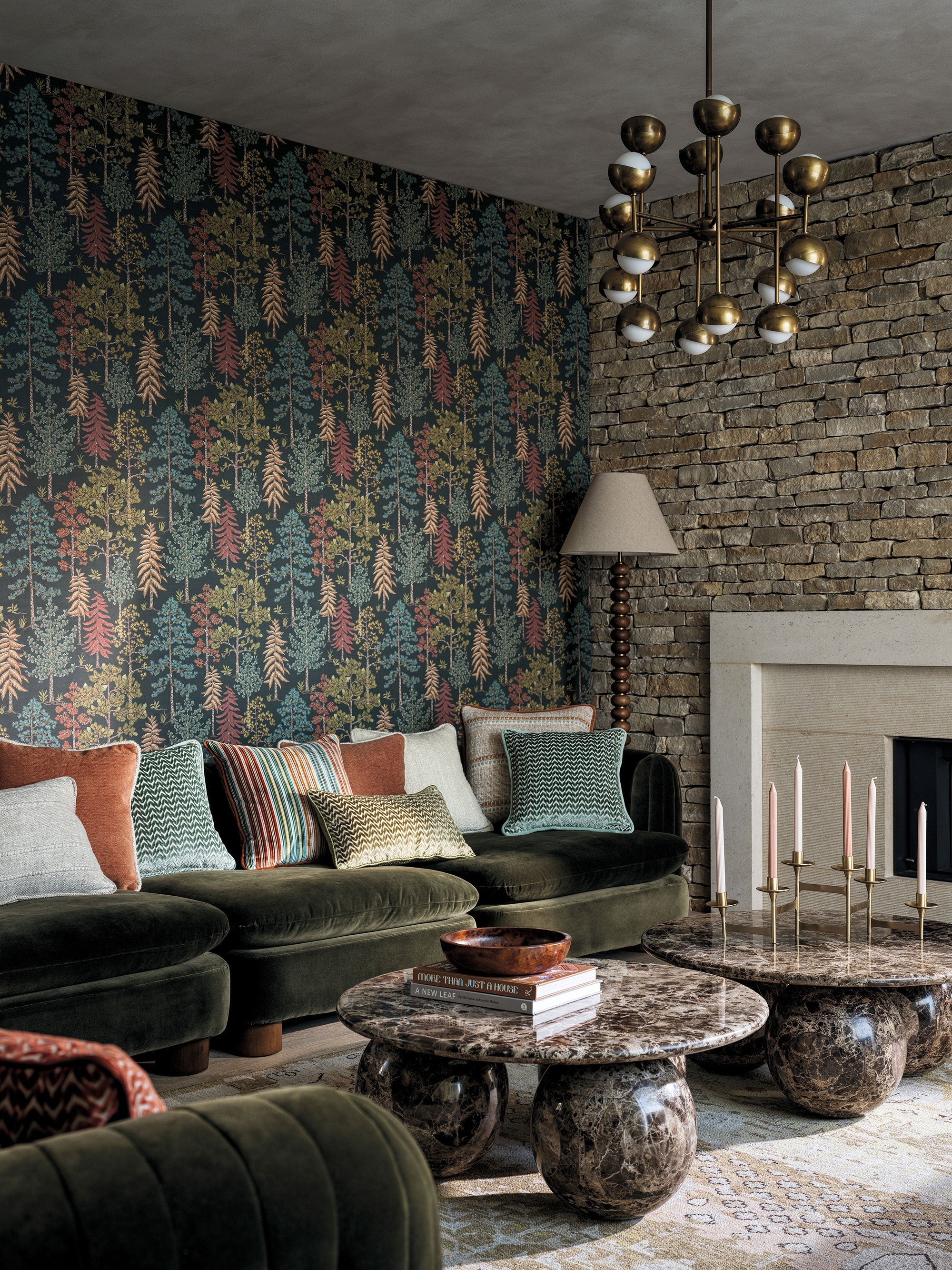 W8030-01 Vana Pine / Olive. Wallpaper by Osborne & Little