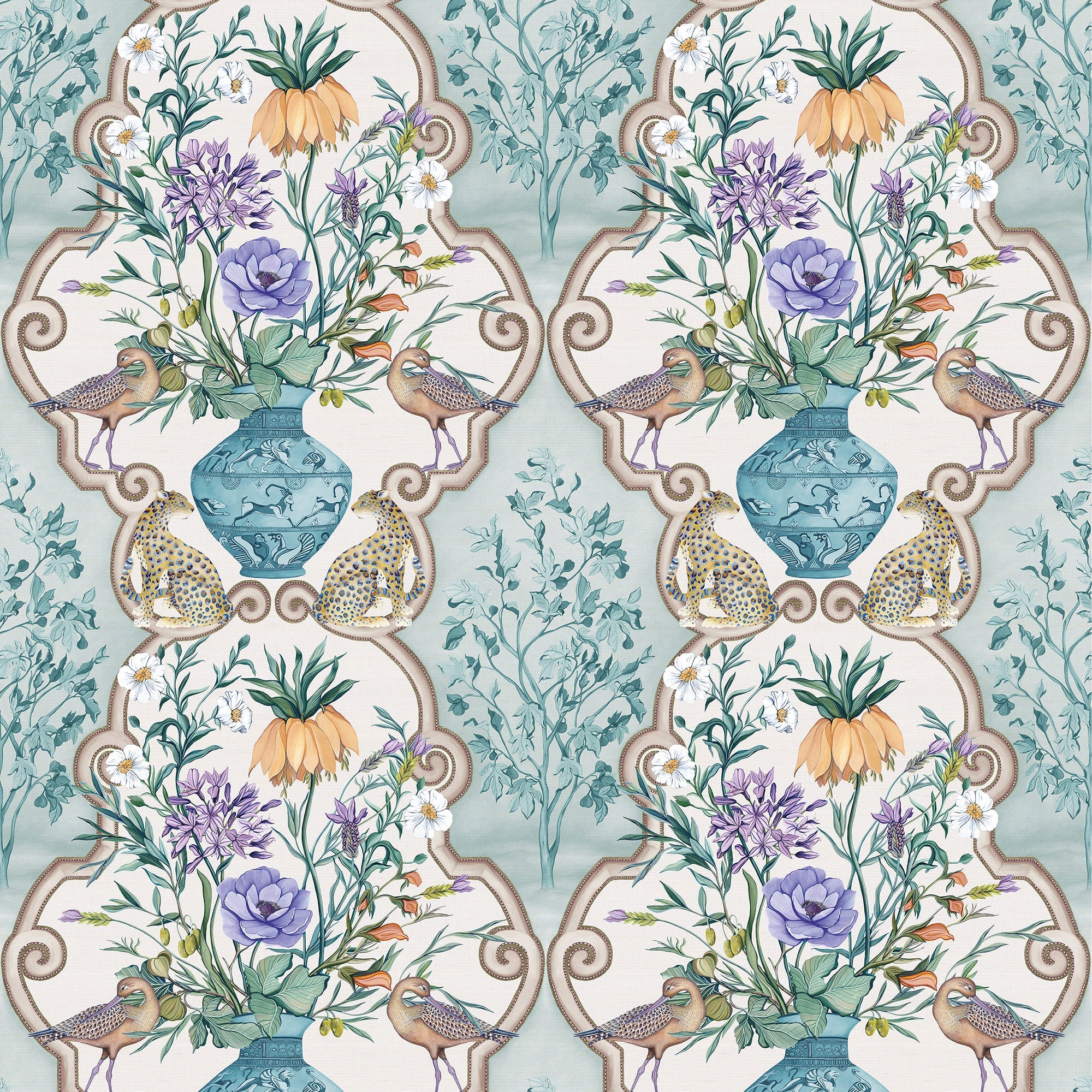 W8031-01 Sundara Aqua / Voilet. Wallpaper by Osborne & Little