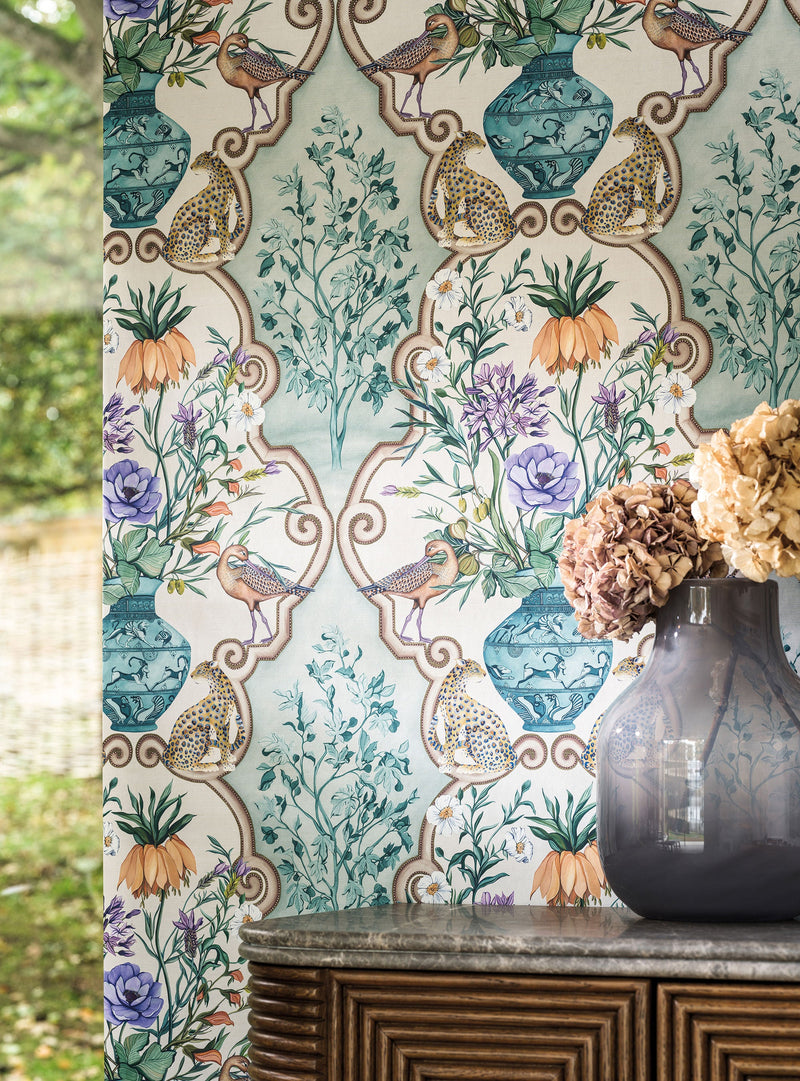 W8031-01 Sundara Aqua / Voilet. Wallpaper by Osborne & Little