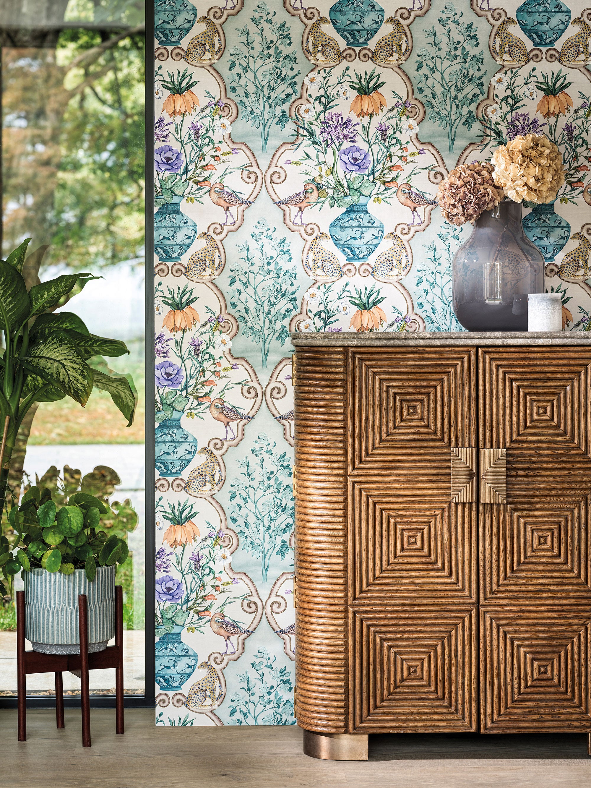 W8031-01 Sundara Aqua / Voilet. Wallpaper by Osborne & Little