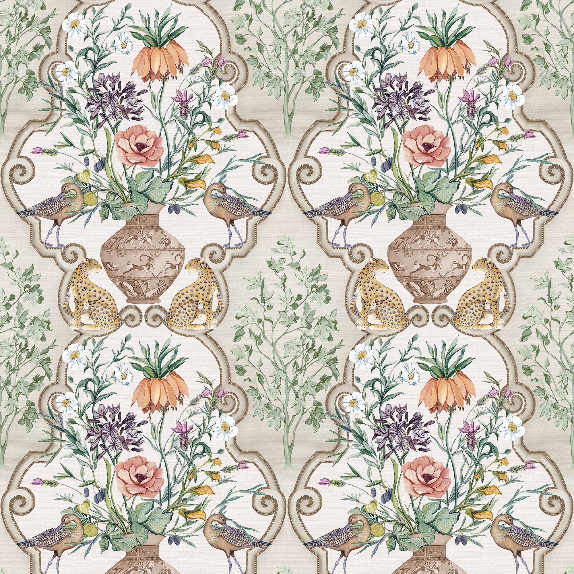 W8031-02 Sundara Linen / Coral. Wallpaper by Osborne & Little