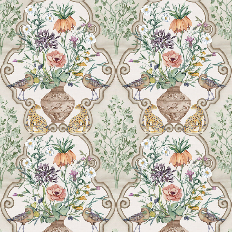 W8031-02 Sundara Linen / Coral. Wallpaper by Osborne & Little