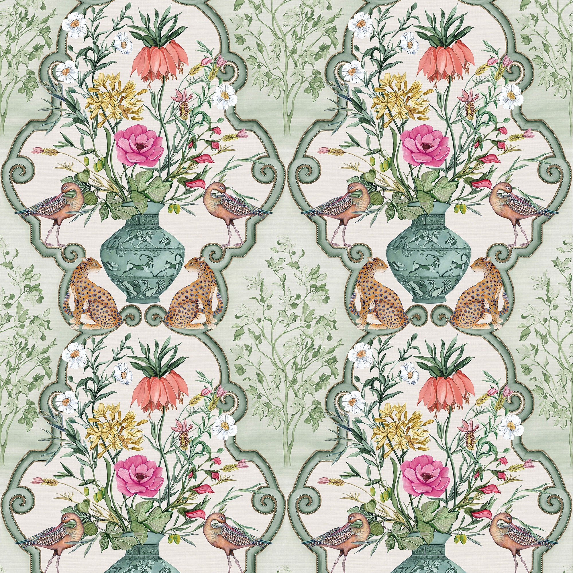 W8031-03 Sundara Sage / Pink. Wallpaper by Osborne & Little