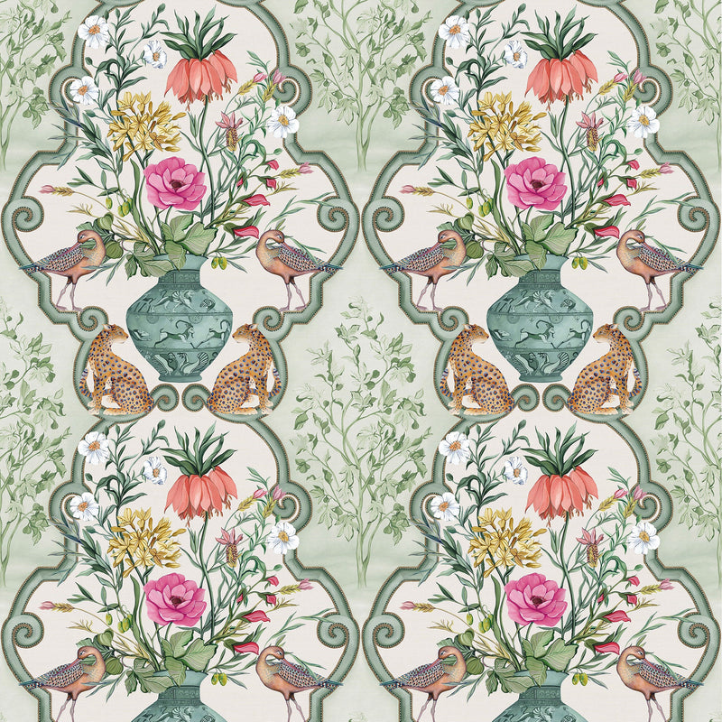 W8031-03 Sundara Sage / Pink. Wallpaper by Osborne & Little