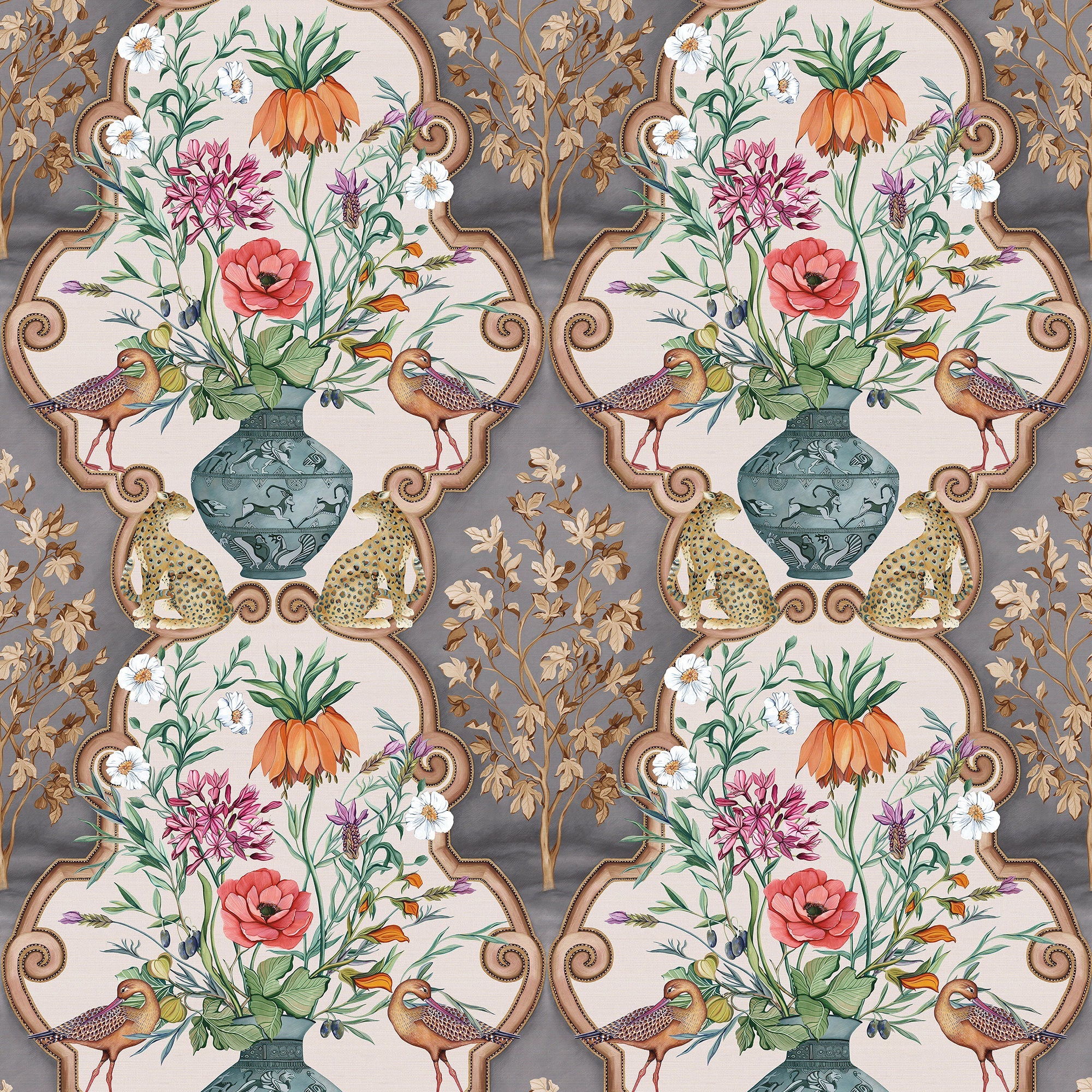 W8031-04 Sundara Charcoal / Chestnut. Wallpaper by Osborne & Little