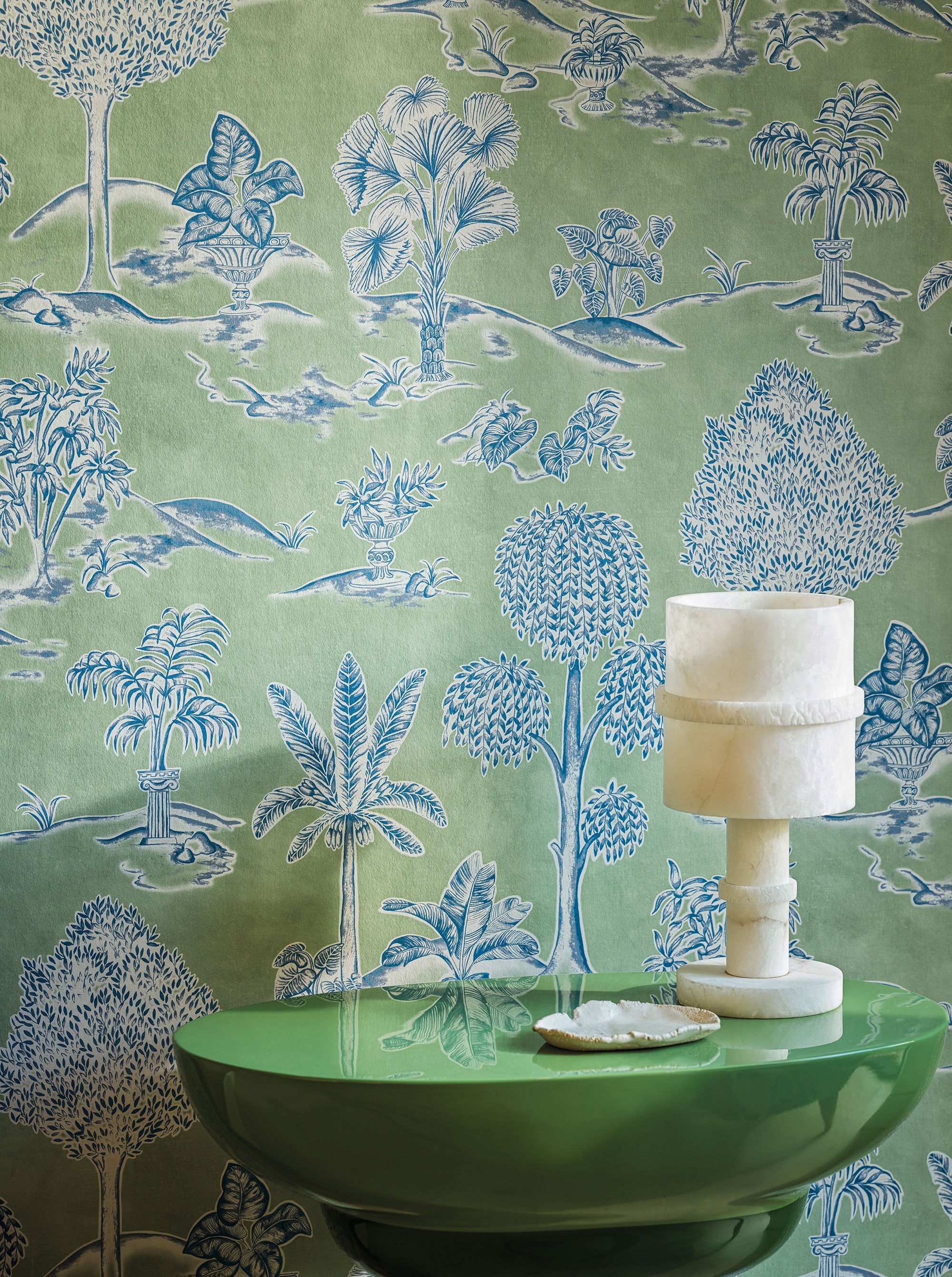 W8033-01 Karuna Apple / Denim. Wallpaper by Osborne & Little
