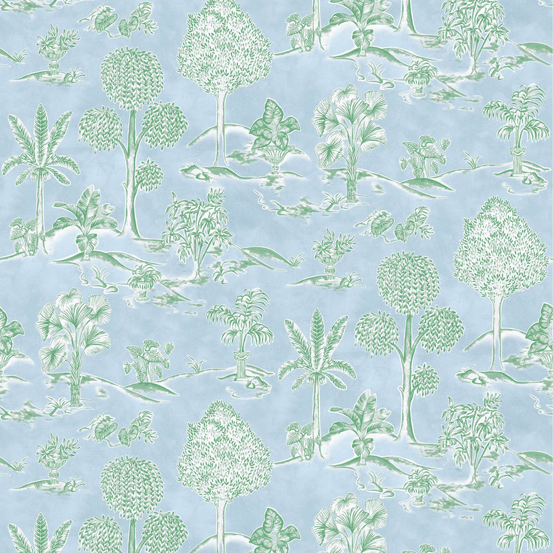 W8033-02 Karuna Sky / Leaf. Wallpaper by Osborne & Little