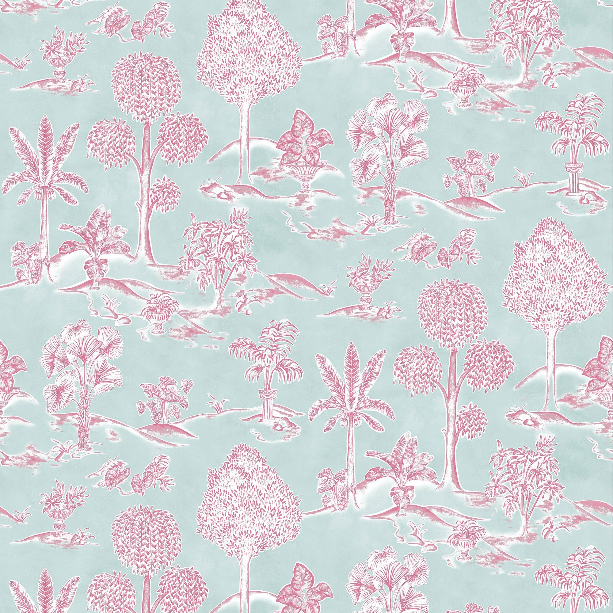 W8033-05 Karuna Aqua / Raspberry. Wallpaper by Osborne & Little