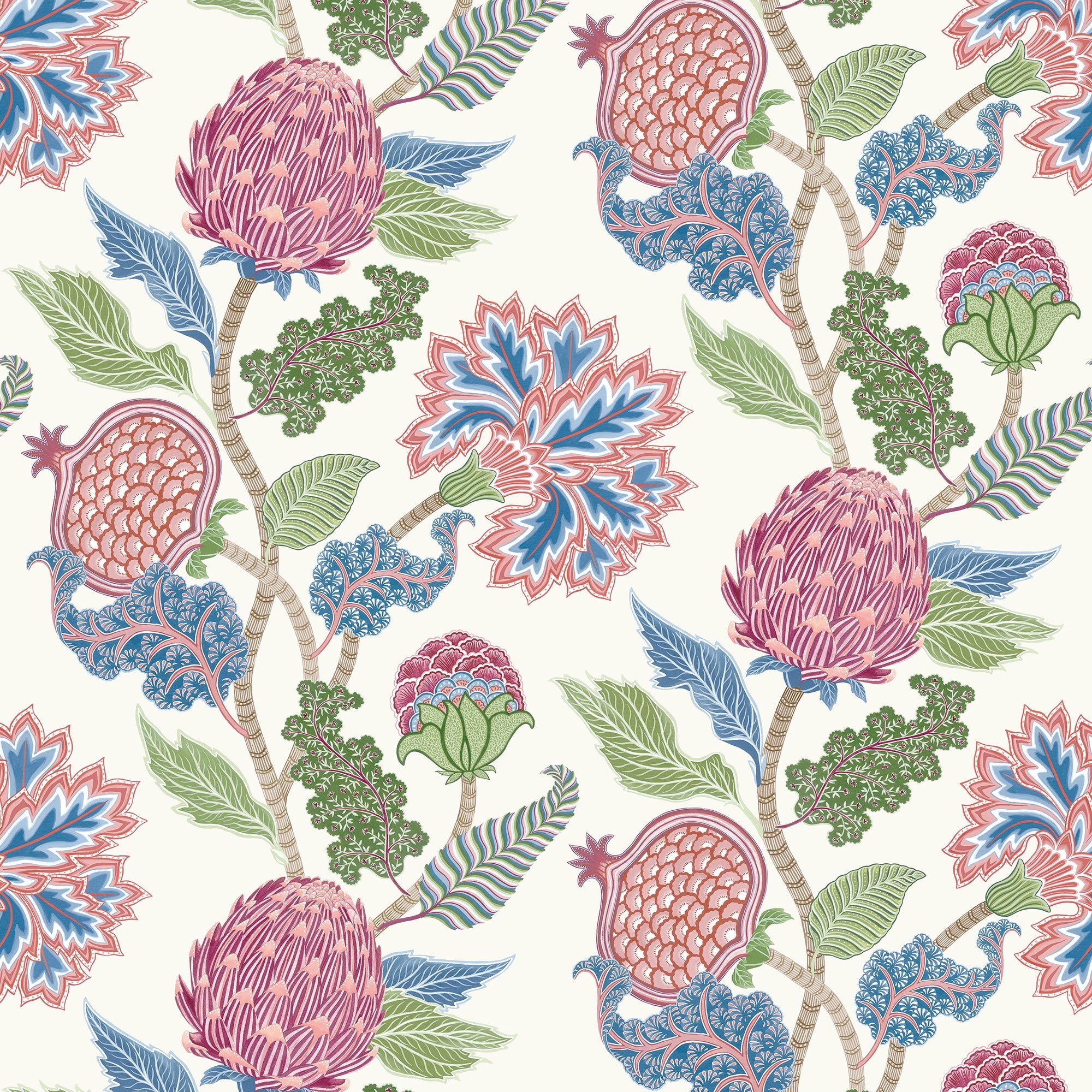 W8034-01 Cynara Raspberry / Cobalt. Wallpaper by Osborne & Little