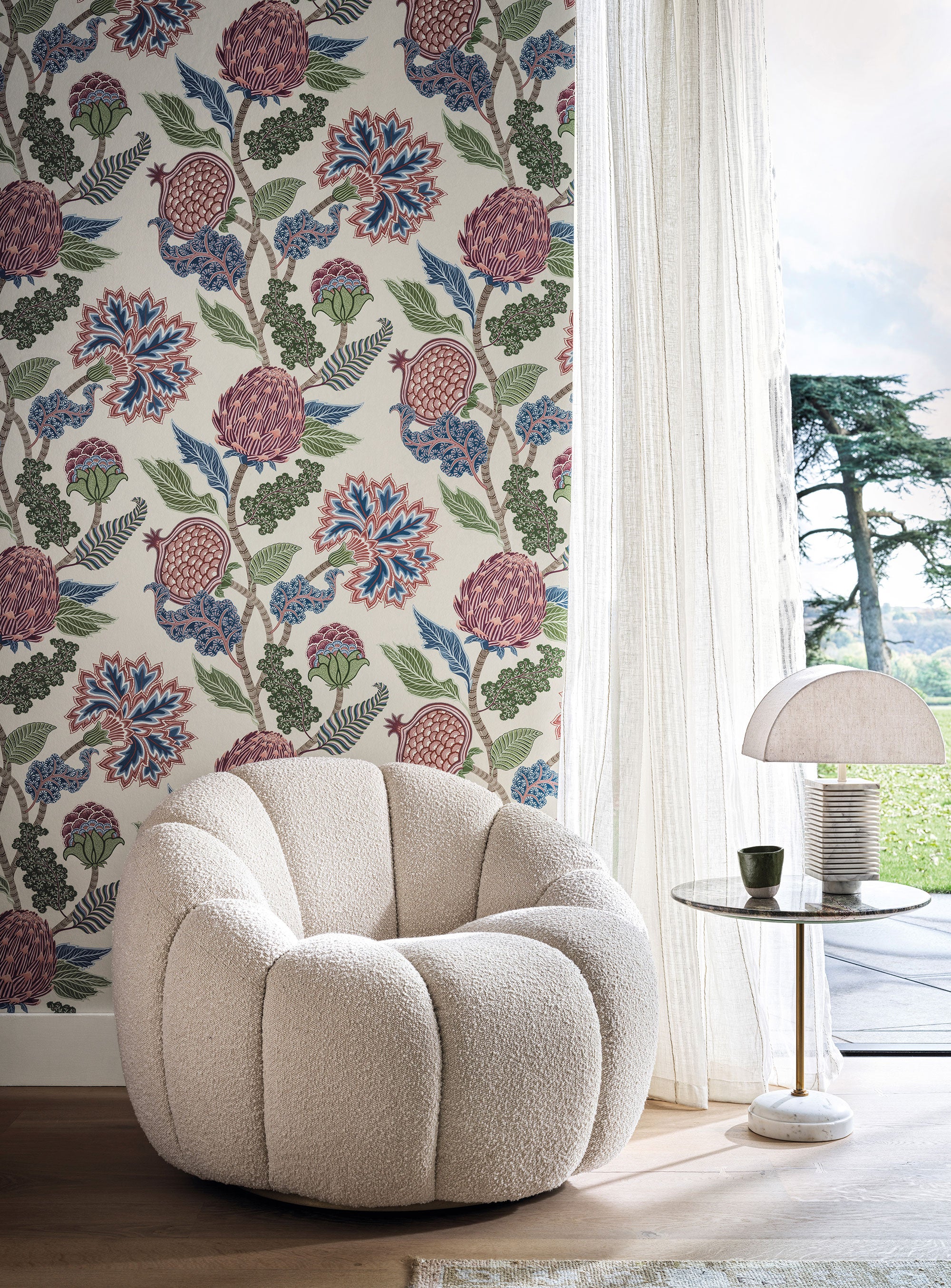 W8034-01 Cynara Raspberry / Cobalt. Wallpaper by Osborne & Little