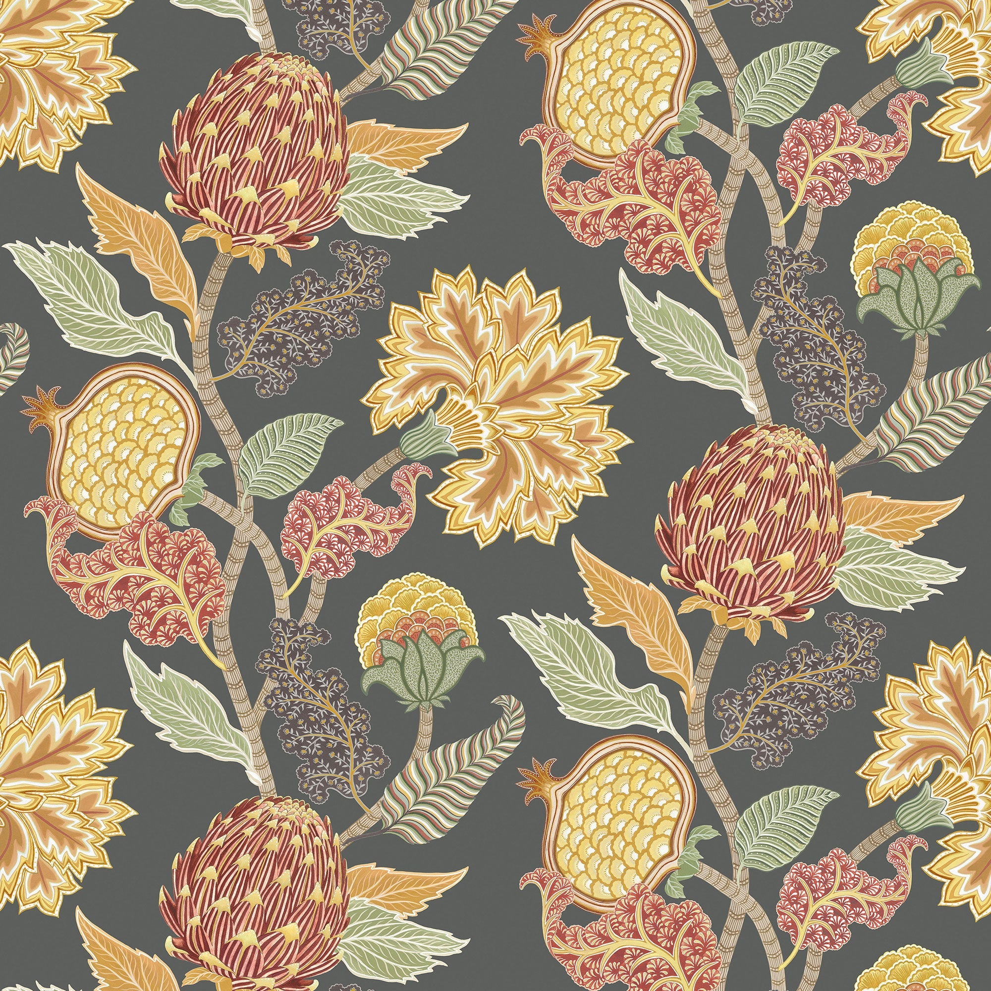 W8034-05 Cynara Charcoal / Ochre. Wallpaper by Osborne & Little