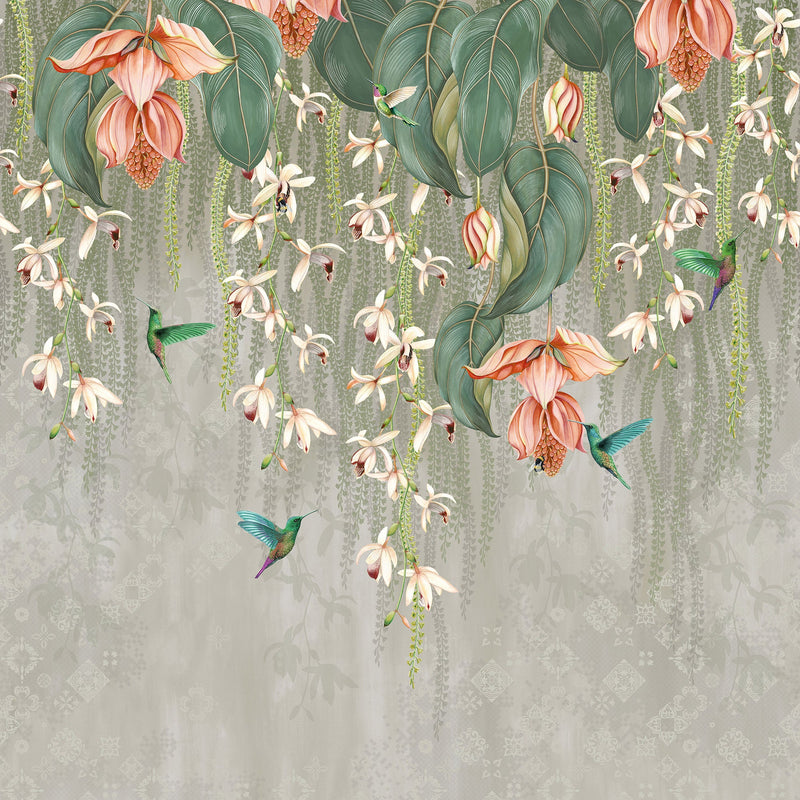 W8037-01 Trailing Orchid Metallic Silver. Wallpaper by Osborne & Little