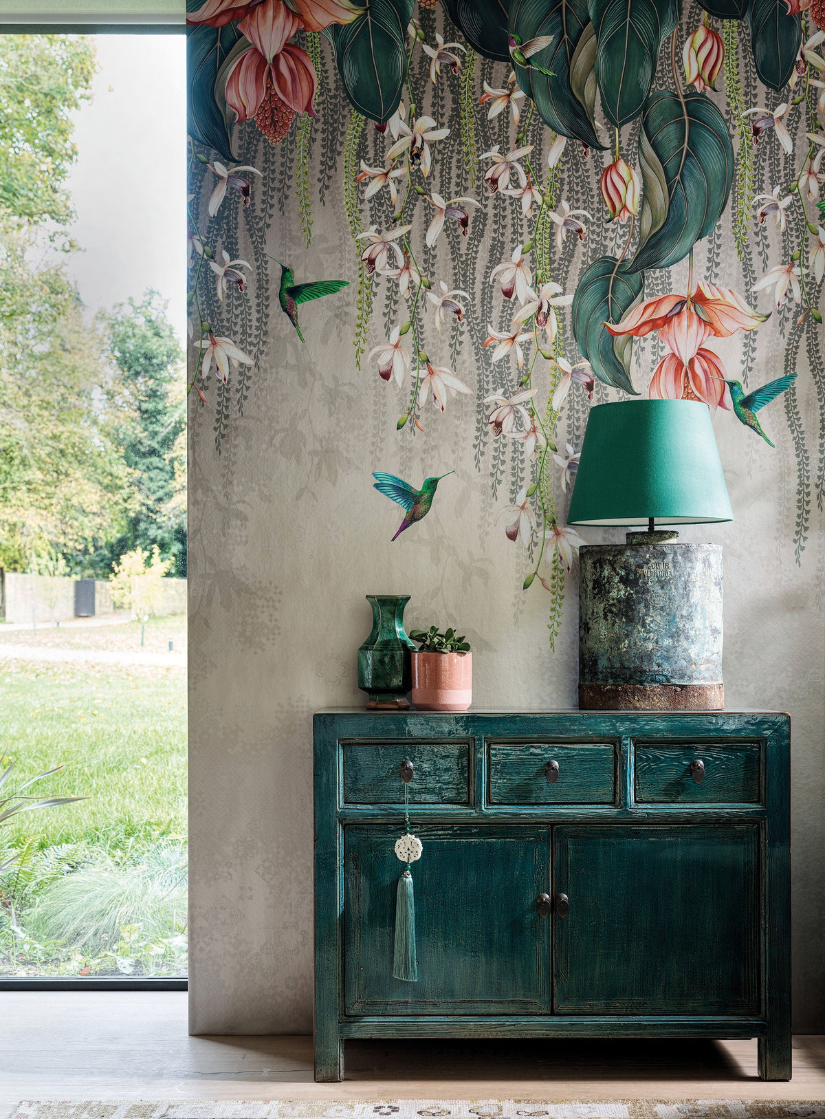 Trailing Orchid Metallic Silver Ananda Wallpaper by Osborne & Little