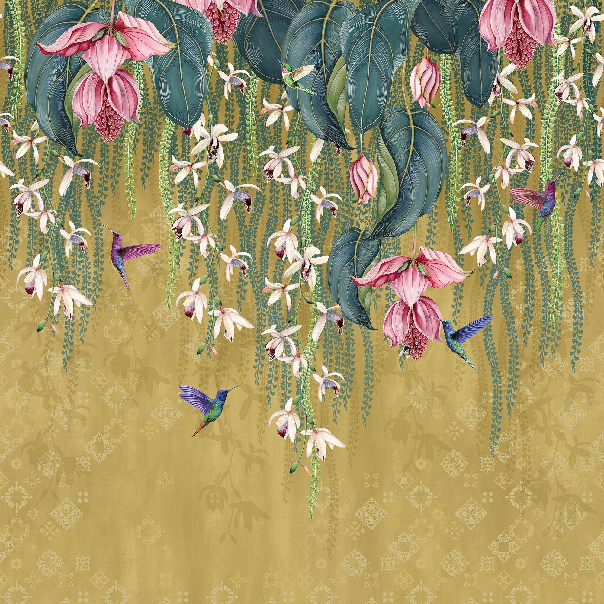 W8037-02 Trailing Orchid Metallic Gold. Wallpaper by Osborne & Little